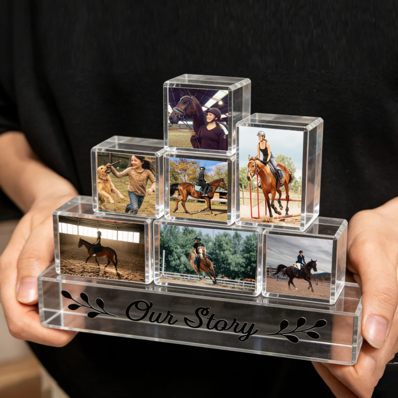 Personalized Photo Blocks Collage Stackable Photo Block Set Family Picture Gift for Equestrain Lovers