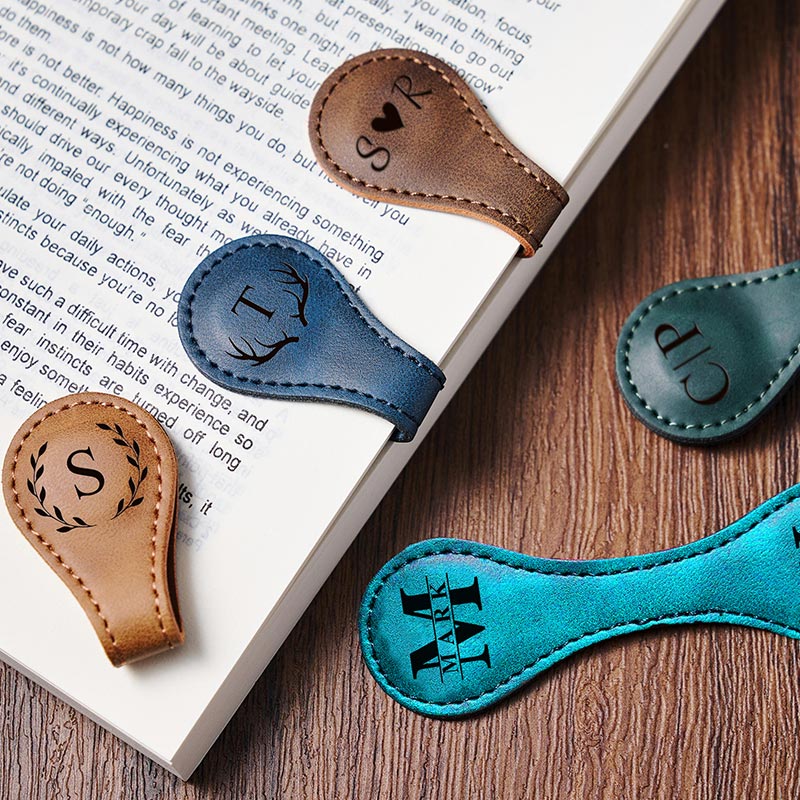 Personalized Engraved Magnetic Bookmark Custom Leather Magnet Book Clip Design with Name or Initials Unique Book Accessories for Book Lover