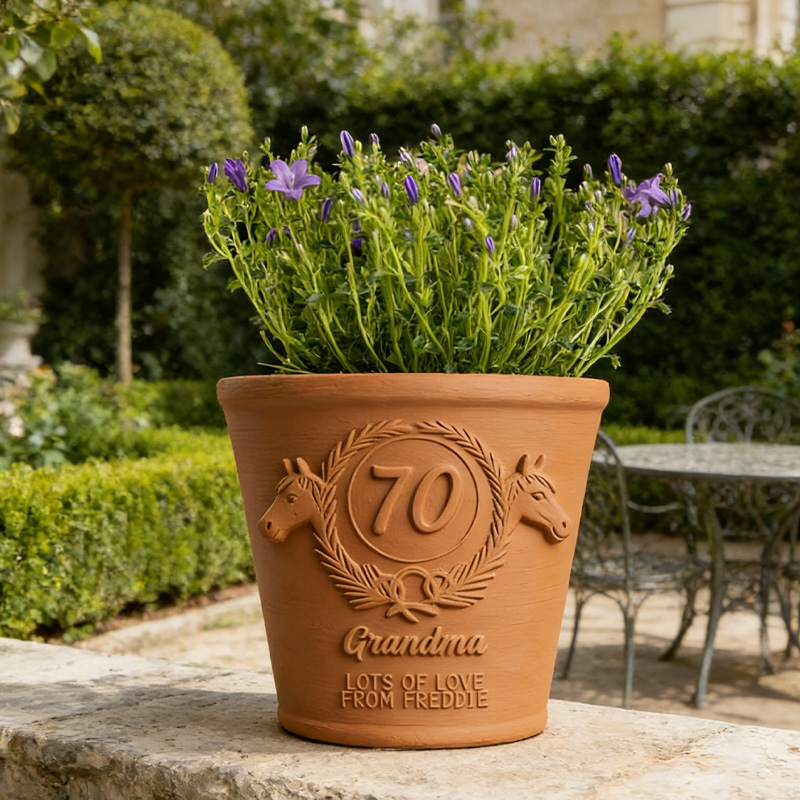 Personalized 70th Birthday Plant Pot 3D Print Sculpture Planter Gift for Equestrian Riding Lovers