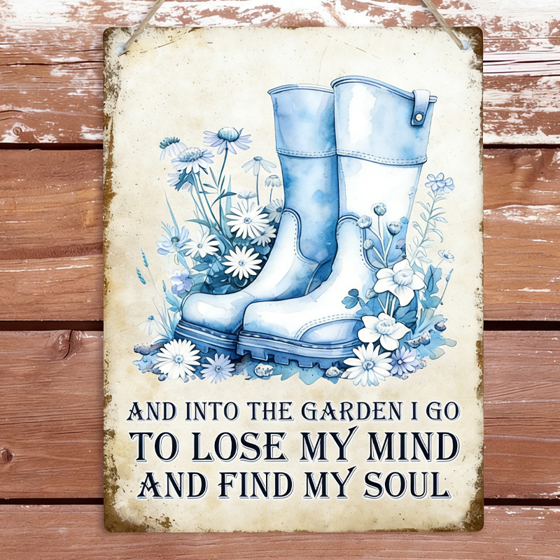 Personalized Western Cowgirl Into The Garden Metal Tin Sign Inspirational Gardening Wall Plaque Gardener Home Art Decor Shed Patio Sign Gift for Equestrian Riding Lovers