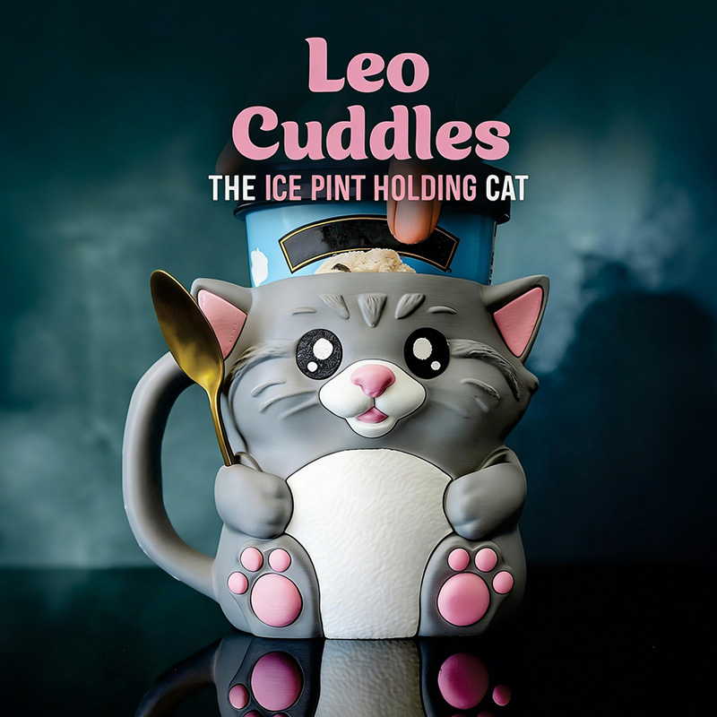 Cat Ice Cream Pint Holder 3D Printed with Spoon Slots & Snack Drawer 16oz Gift for Cat Lovers