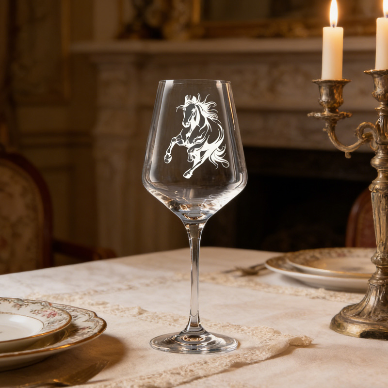 Personalized Horse Design Wine Glass Engraved Crystal Horse Lover Gift for Equestrain Lovers