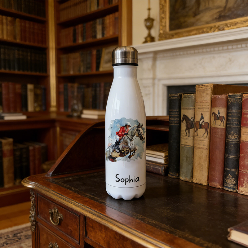 Personalized Photo Show Jumping Horse Insulated Bottle Pony Owners Thermal Flask Water Bottle for Equestrain Lovers