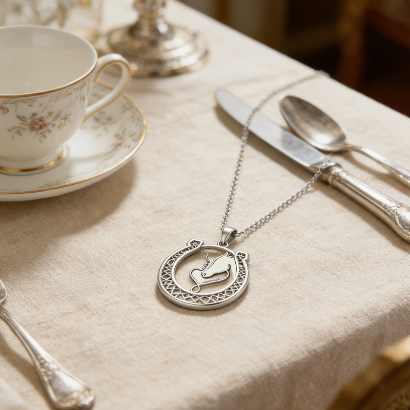 Personalized Couple Horse Rider Necklace Horseshoe Necklace Charm Jewellery Gift for Equestrain Lovers