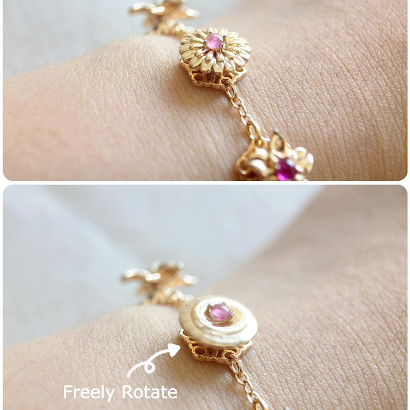 Personalized Birth Flower Bracelet With Real Birthstone, Fidget Spinner Birthflowers, Custom Mother's Day For Mom, Combined Birthflower