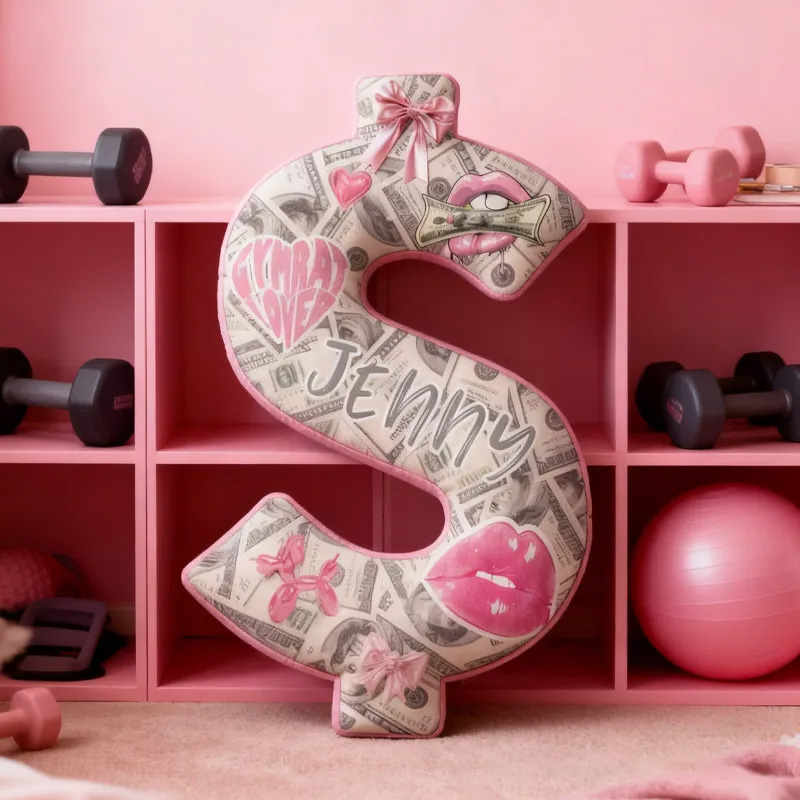 Personalized Dollar Throw Pillow Graphic 3D Print Trainer Fitness Planner Pinky Money Come Decoration Letter Pillow Exercise Sport Gym Sublimation Design Lift Heavy Shit Gym Rat Weightlifting Pillow for Her Gym Lovers