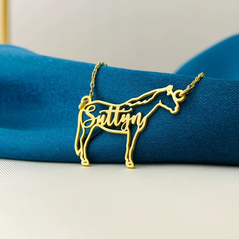 Personalized Horse Photo Outline Name Necklace Equine Necklace Elegant Silver Memorial Gift for Equestrain Lovers