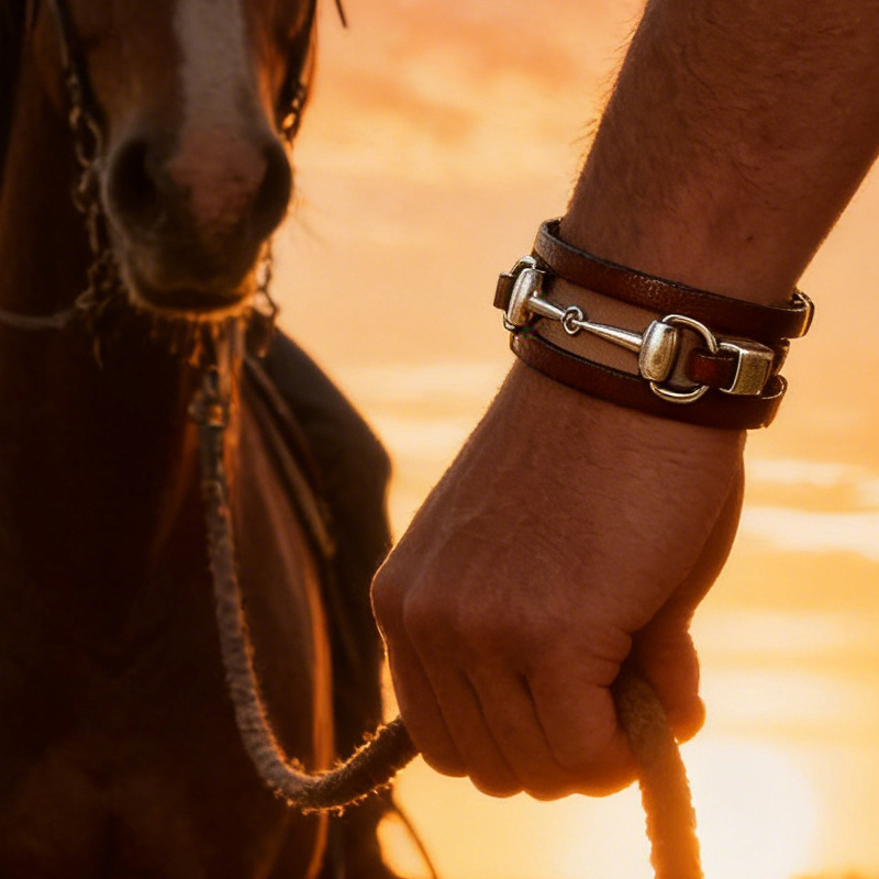 Personalized Engraving Snaffle Bit Leather Bracelet Silver Plated Equestrian Jewelry Wrap Bracelet Gift for Equestrain Lovers