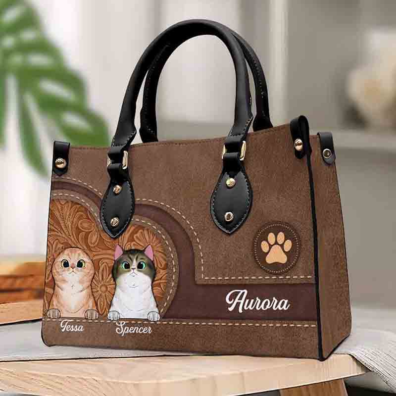 Personalized Cat Lover Floral Embossing and Paw Print Accent Tote Bag
