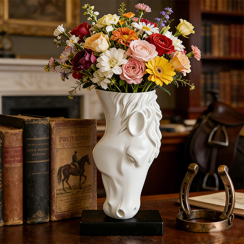 Personalized Modern Abstract Vase Artistic Tabletop Sculpture Nordic-style Drinking Horse Head Sculpture Art Home Decor Ornament