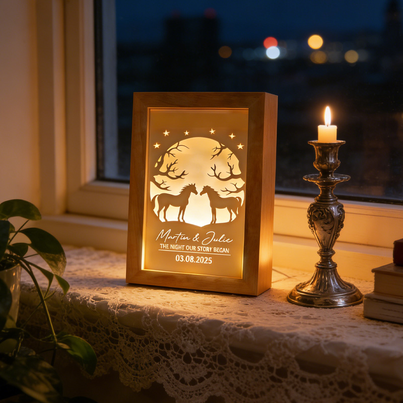 Personalized Wood Light Box Horses Night Light Gift for Equestrain Lovers