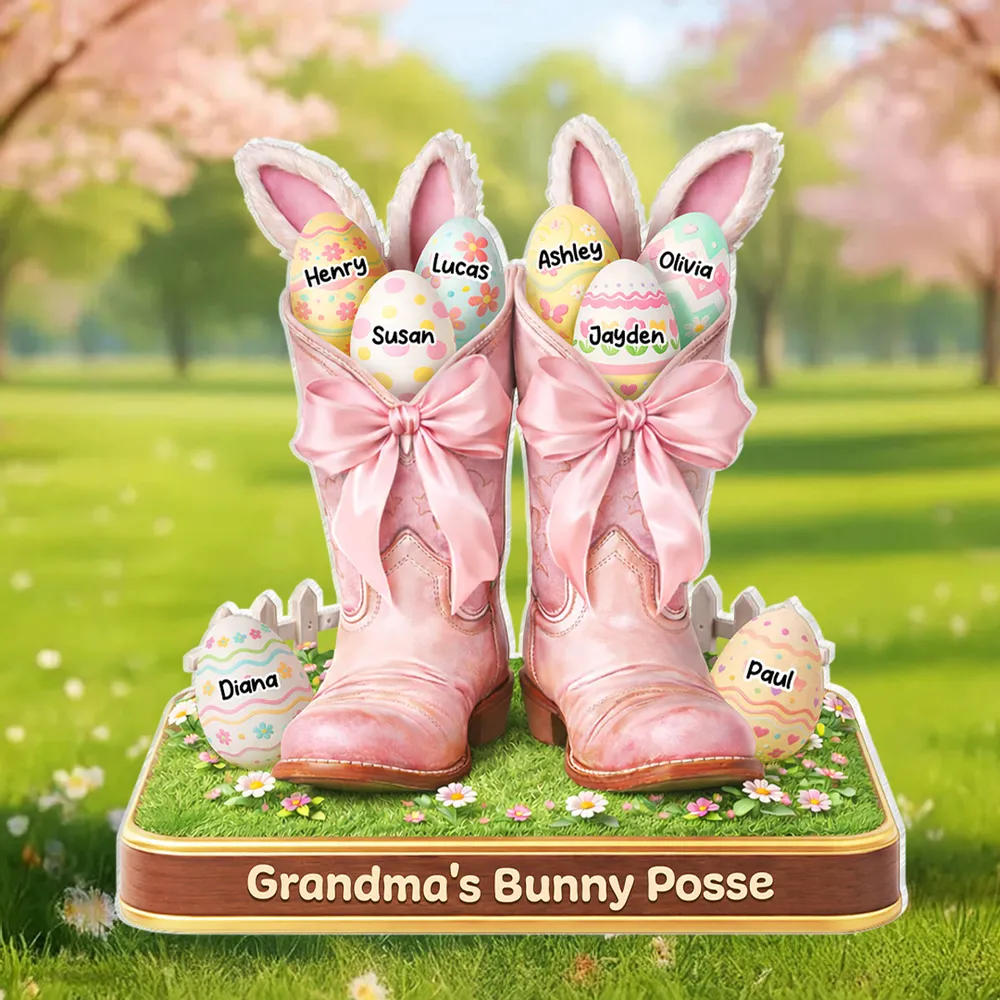 Personalized Shaped Acrylic Block Plaque Grandma's Bunny Posse Easter Boots Shelf Decor Unique Gift for Grandma