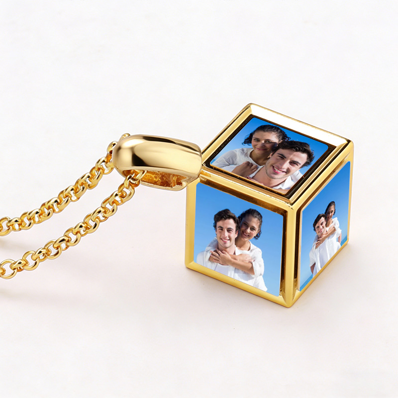 Personalized Photo Necklace Gift for Couple Custom Photo Necklace Four Sides Can be Personalized Necklace 