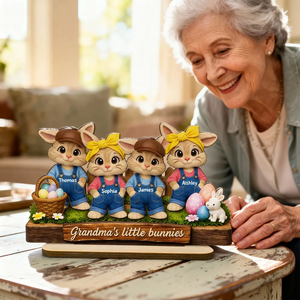 Personalized 2-Layer Plaque with Grandma's Little Bunnies, Easter Basket Scene, Unique Gift for Grandma