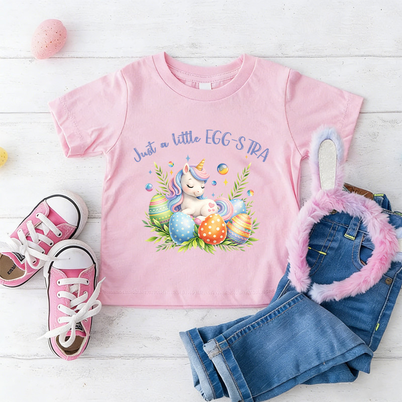 Just a Little Egg-Stra Easter Unicorn T-Shirt for Kids Cute Toddler Girl Easter Graphic Tee Spring Outfit Gift Idea