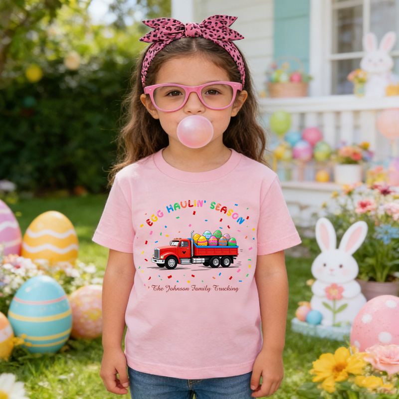Personalized Easter Truck Shirt Custom Family ‘Egg Haulin’ Season Tee for Kids Easter Kids Shirt