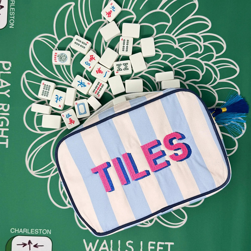 Personalized Embroidered Mahjong Tile Bag with Zipper and Wrist Strap Gift for Mahjong Lovers
