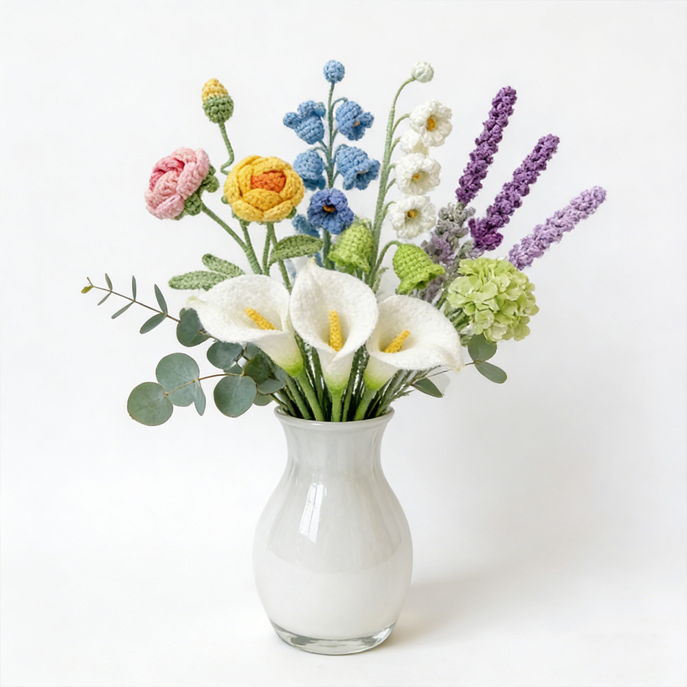 Personalized Crochet Flowers Bouquet Pink Purple Blue Gift for Wife Girlfriend Gift for Her Valentine's Day Birthday Gifts for Bestie