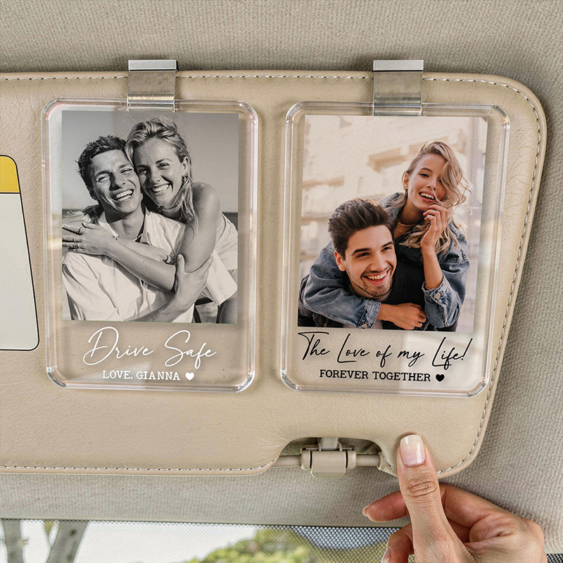 Personalized Couple Photo Car Visor Clip, Drive Safe I Love You, Anniversary Gift for Him, Gifts for Boyfriend, Husband, Drive Safe Gift