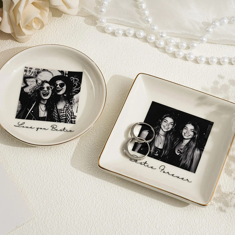 Personalised Photo Trinket Dish With Custom Jewelry Ring Dish, Wedding Gift, Bridesmaid Proposal, Trinket Tray for Best Friend, Bestie
