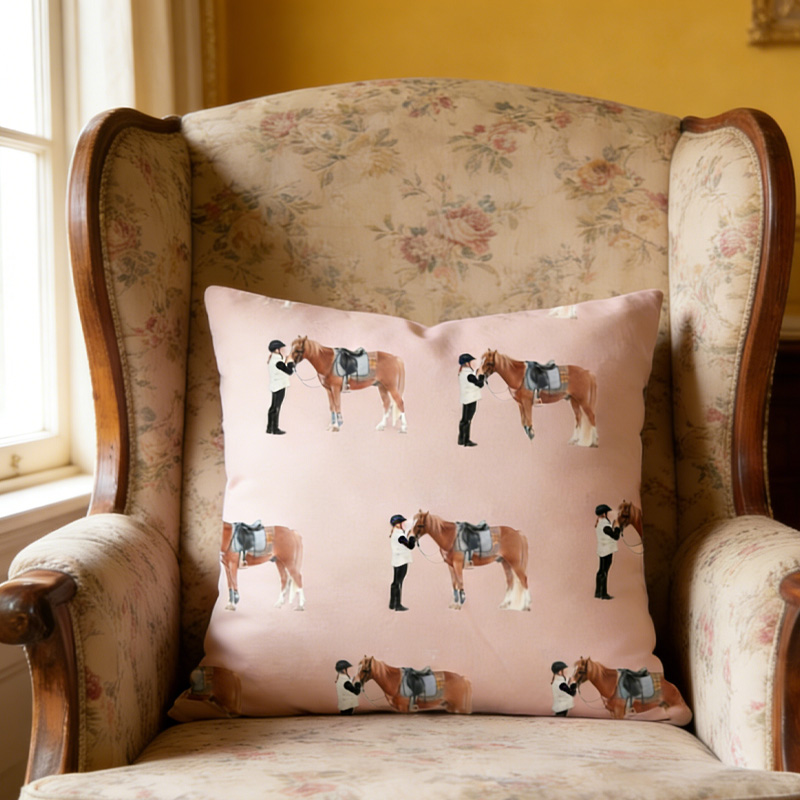 Personalized Photo Throw Pillow Equestrian Pillow Cover Plaid Horse Accent Pillow Farmhouse Decor for Riding Lovers Equestrian Lovers