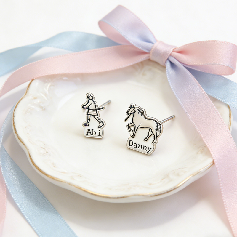 Personalized Filled Horse Stud Earrings Coastal Cowgirl Jewelry Gift for Equestrain Lovers