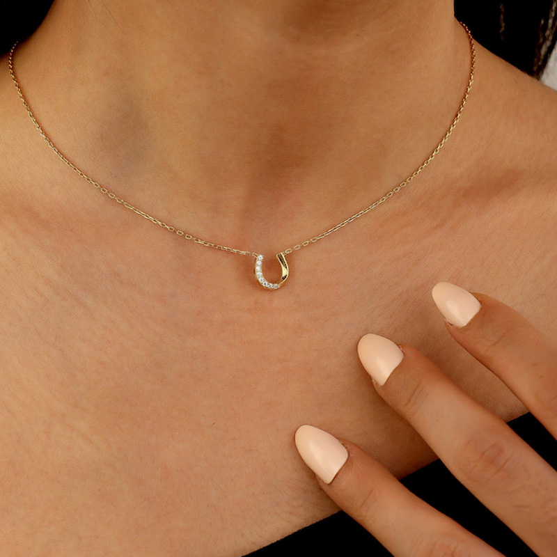 Personalized Name Engraved Dainty Horseshoe Necklace Minimalist Luck Diamond Anniversary Gift for Equestrain Lovers