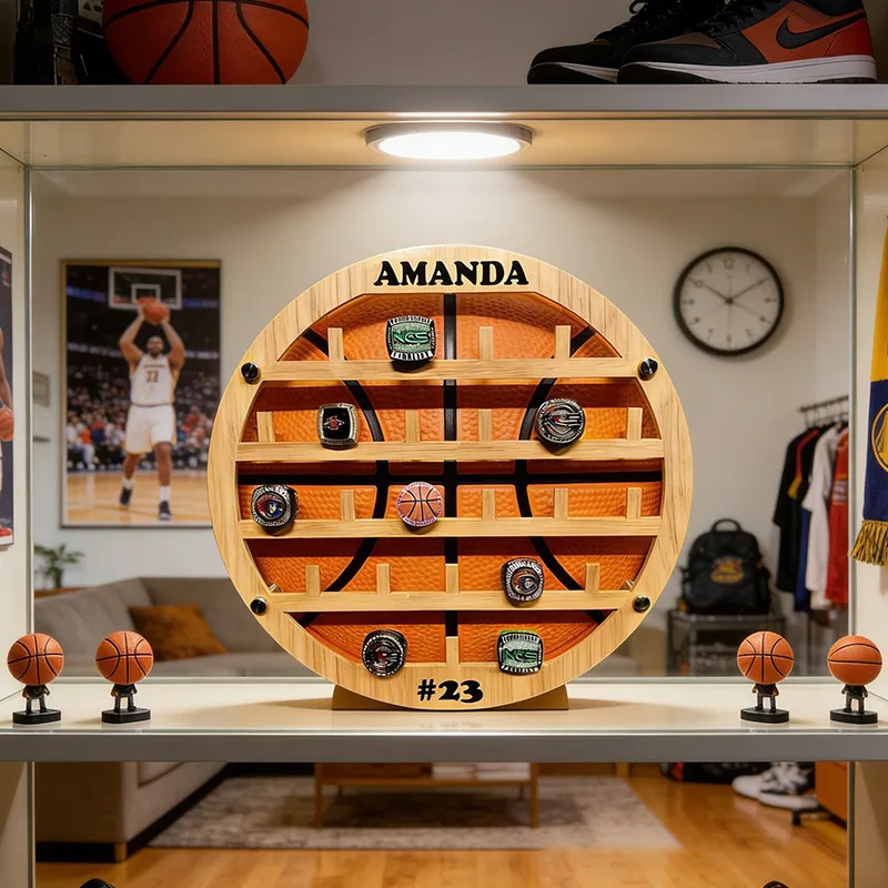 Personalized Basketball Style Ring Holder Custom Name Number Perfect Gift for Basketball Player