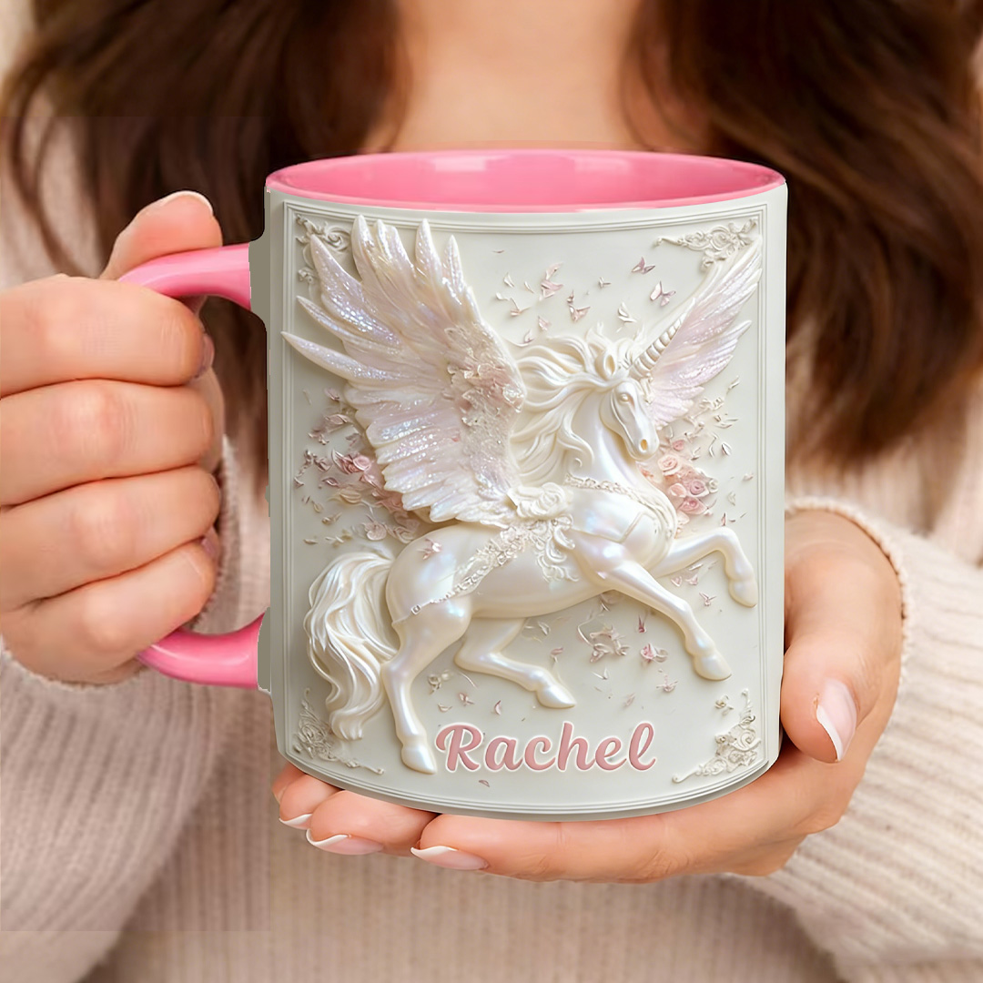 Personalized Horse Shell Pearl Pegasus Angel Mug Ceramic 3D Graphic Patterns Cup Gift for Horse Riding Equestrian Lovers