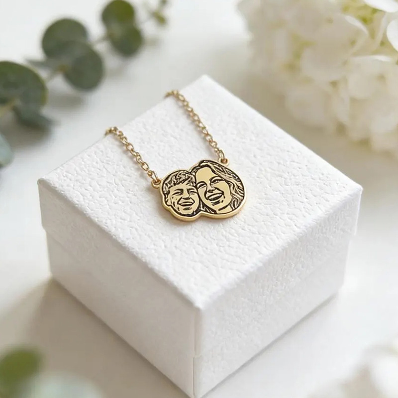 Personalized Engraved Pet Face Photo Portrait Necklace With Custom Photo for Memorial Gift, Couple Jewelry