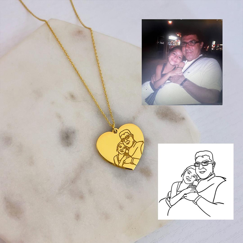 Personalized Engraved Famliy Face Photo Heart Design Portrait Necklace With Custom Photo for Memorial Gift, Mother's Day Jewelry