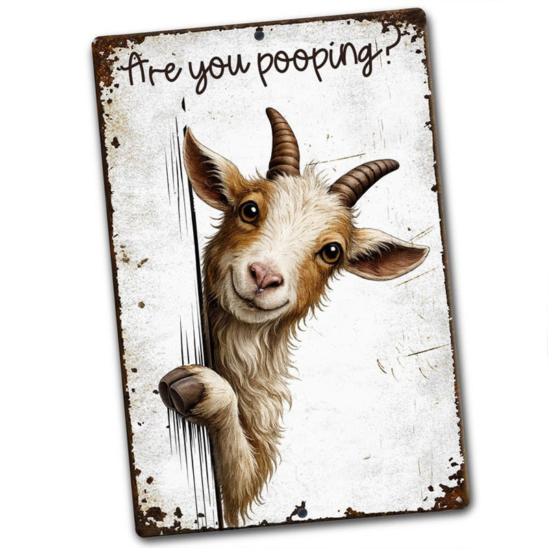 Are You Pooping Goat Sign, Funny Farm Animal Decor, Peeking Goat Rustic Metal Sign, Farmhouse Bathroom Humor Wall Art