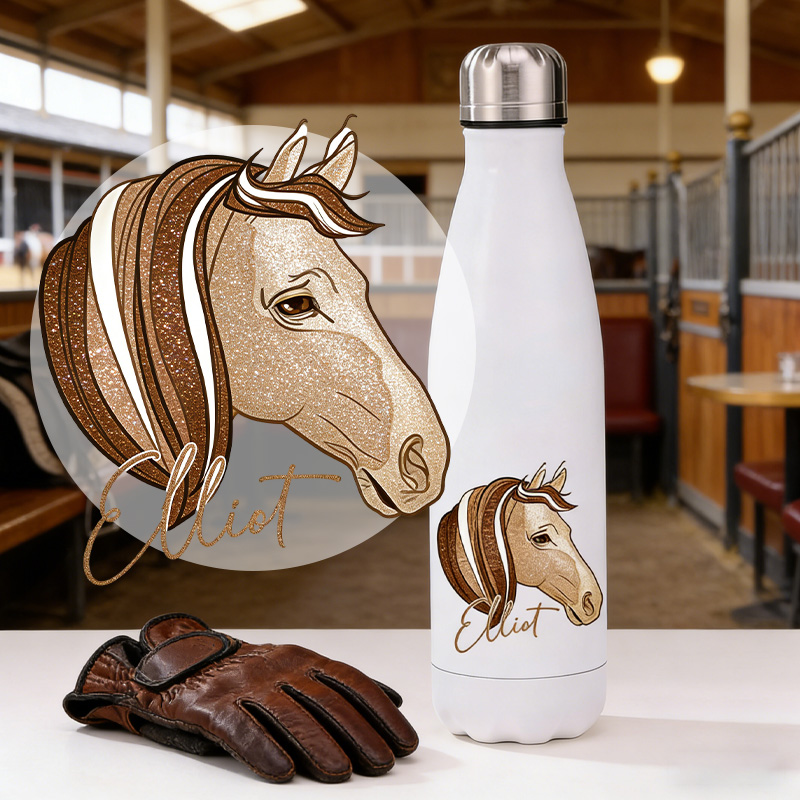 Personalized Horse Design Snaffle Bits Show Jumping Horse Insulated Bottle Pony Owners Thermal Flask Water Bottle for Equestrain Lovers