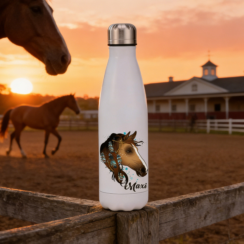 Personalized Horse Design Snaffle Bits Show Jumping Horse Insulated Bottle Pony Owners Thermal Flask Water Bottle for Equestrain Lovers