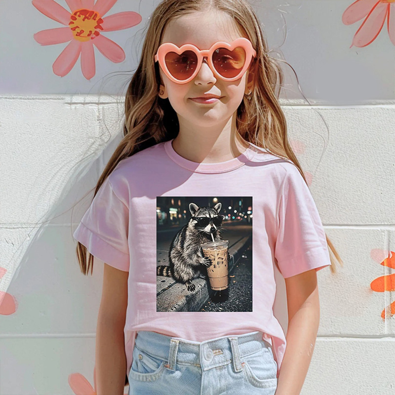 Raccoon Drinking Iced Coffee Shirt, Funny Animal Meme Tee, Coffee Lover Raccoon T-tshirt
