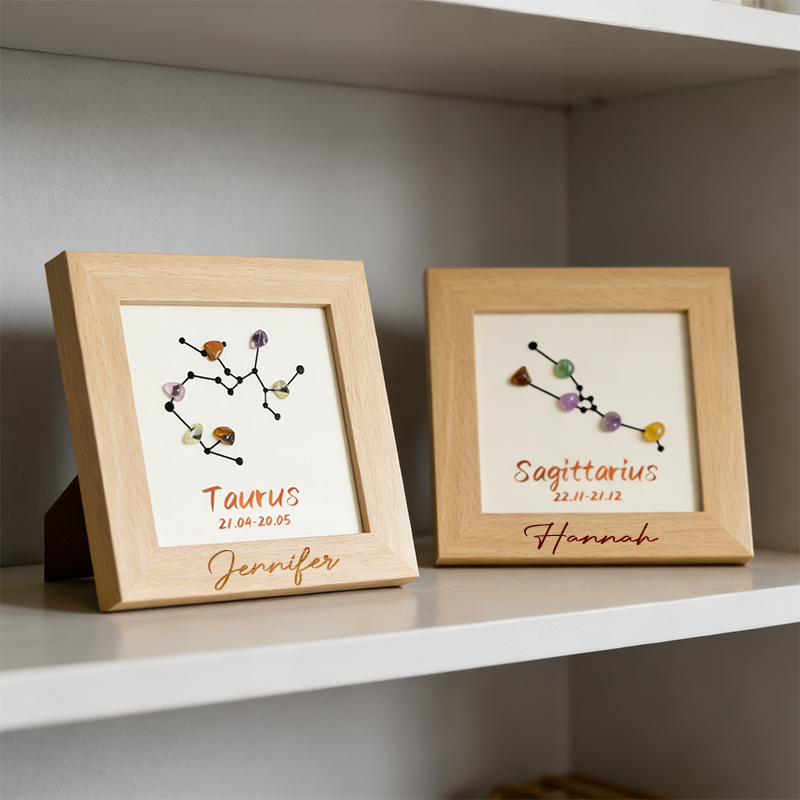 Personalized Engraved Name and Zodiac Sign Wood Frames Home Decoration