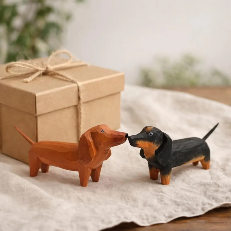 Hand-Carved Wooden Dachshund Figurine, Long Dog Sculpture,Sausage Dog Decor Minimalist Animal lovers gift
