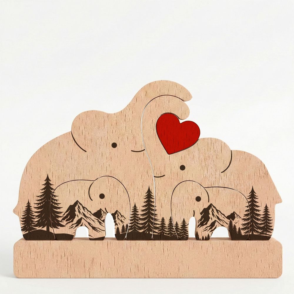 Personalized Custom Engraved Family Name Gift Home Decor Anniversary Present Love Keepsake Elephant Family Wooden Puzzle