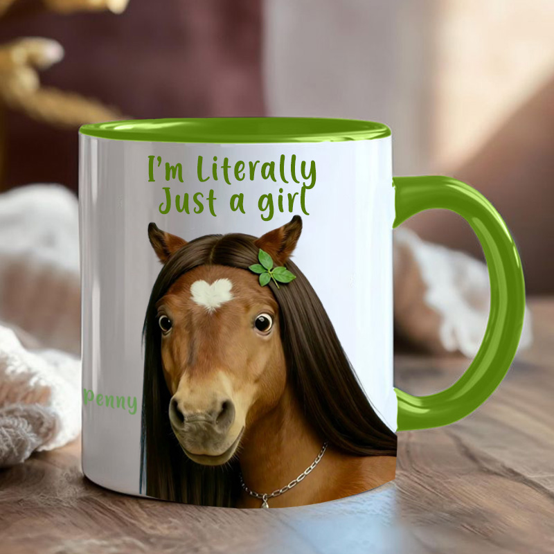 Personalized Literally Just a Girl Funny Horse Mug Ceramic Cup Gift for Horse Riding Equestrian Lovers