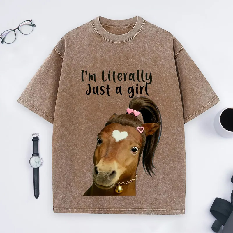 Personalized Funny Horse Washed T-Shirts Gift Shirt for Riding Equestrain Lovers