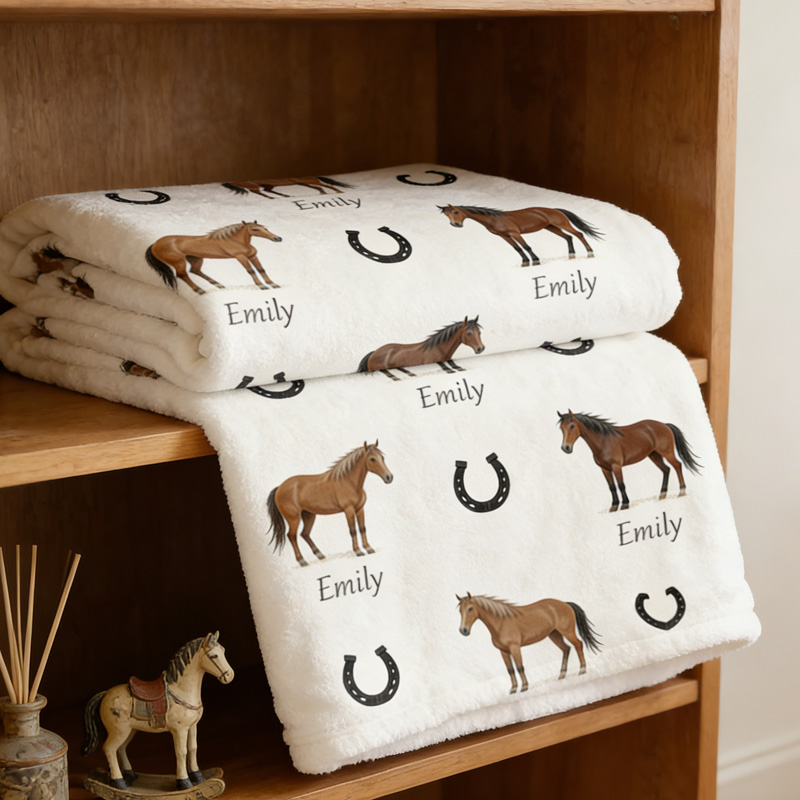 Personalized Horse Name Custom Throw Blanket Gift for Riding Lovers Equestrian Lovers