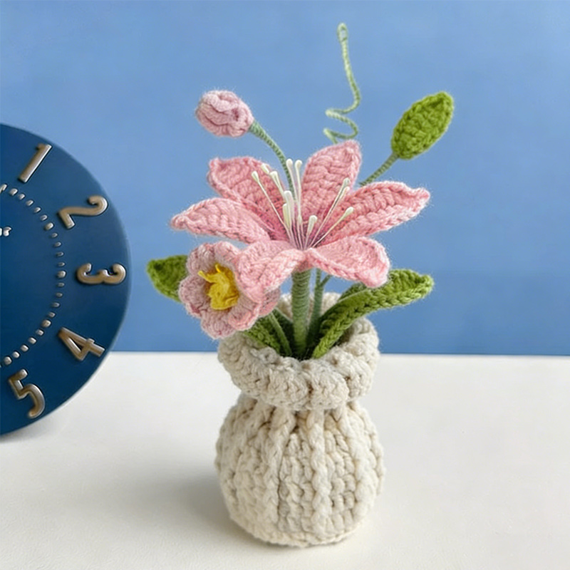 Mothers Day Gift Handmade Knitted Flower Pot Crochet Baby's Breath Roses Mars Orchid Plant Gift for Mom Grandma Mother's Day Gifts