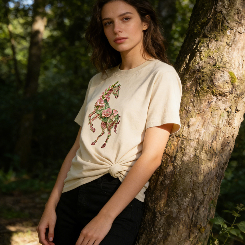 Personalized Birth Month Flower Floral Horse T-Shirt Western Shirt Boho Nature Lover Animal Lover Gift for Equestrain Lovers