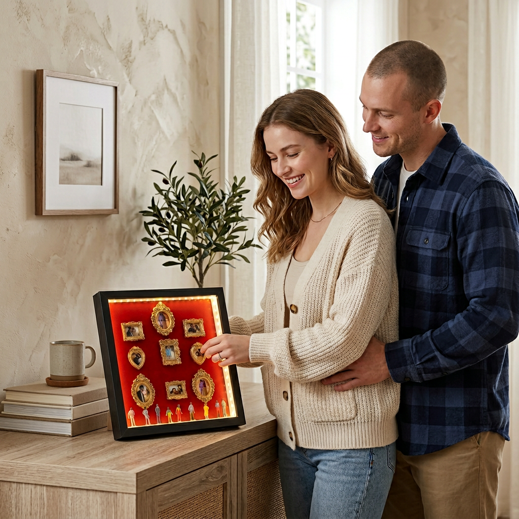 Personalized Mini Museum Silhouette Box with LED Light DIY 11 Photos Museum Frame Box Mother's Day Gifts