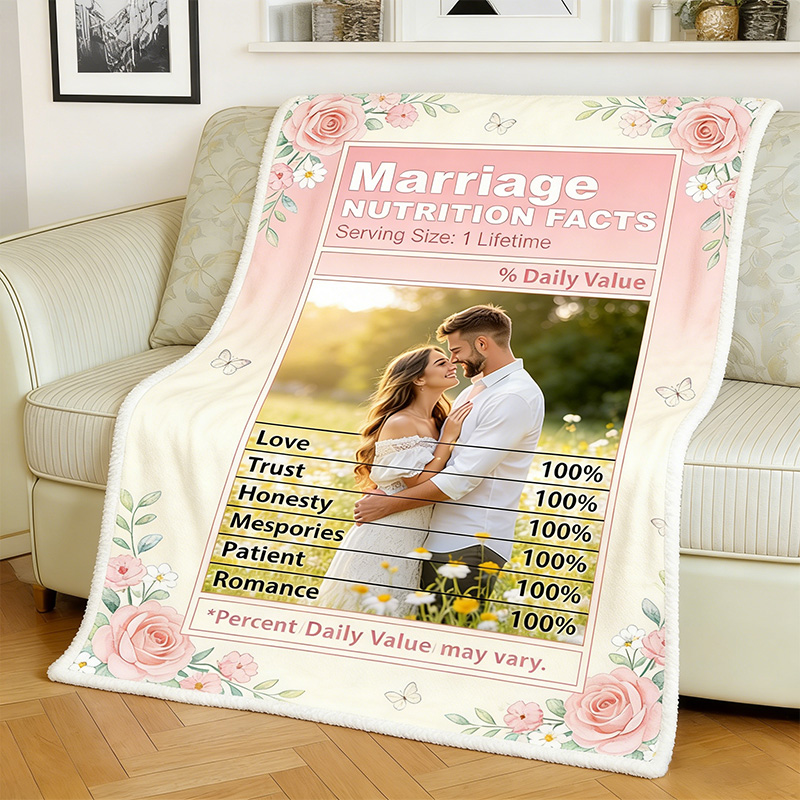 Personalized Funny Marriage Nutrition Facts Blanket Couple Throw Blanket Marriage Gift Anniversary Gift for Couple Newlywed Gift