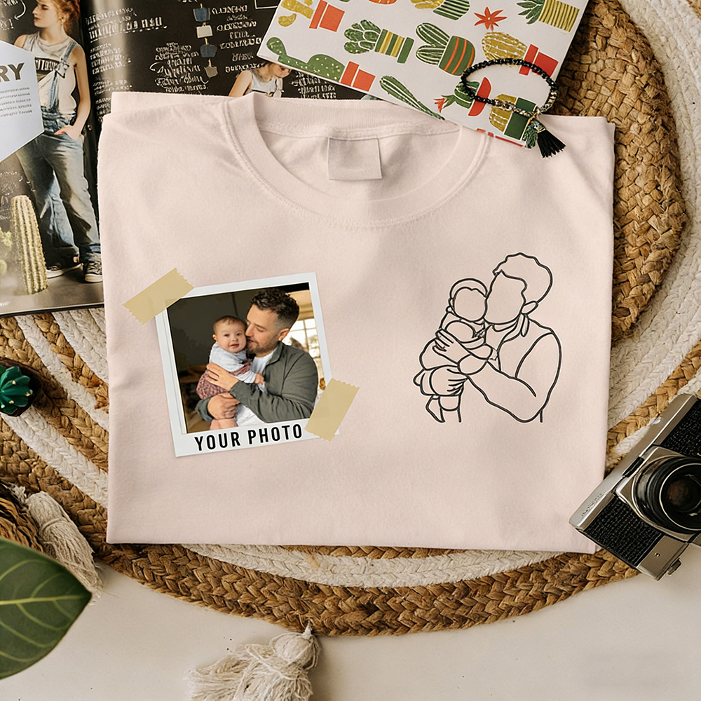 Custom Embroidered Portrait T Shirt Personalized Sketch from Photo Matching Family or Couple Tee Unique Gift for Parents Partner and Friends