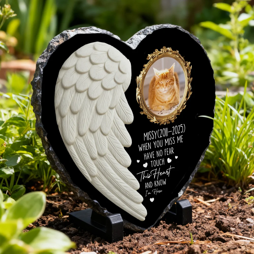Personalized Angel Wing Heart Memorial Photo Garden Stone with Name Garden Decoration Memorial Gift for Loss of a Loved One Pet Owners