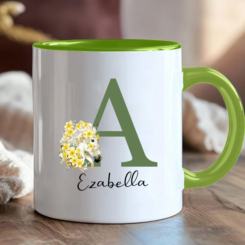 Personalized Birth Flower Horse Mug Ceramic Cup Gift for Horse Riding Equestrian Lovers