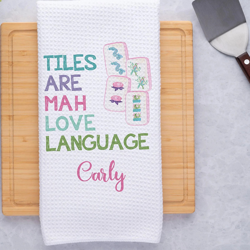 Personalized ”Tiles Are Mah Love Language“ MahjongTowel Mahjongg themed Towel Mahjong-themed Gift for Kitchen Mahjong Party Gift