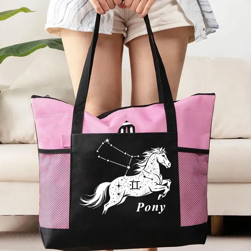 Personalized Zodiac Horoscope Horse Tote Bag with Name Travel Essentials Birthday Gift for Equestrain Lovers